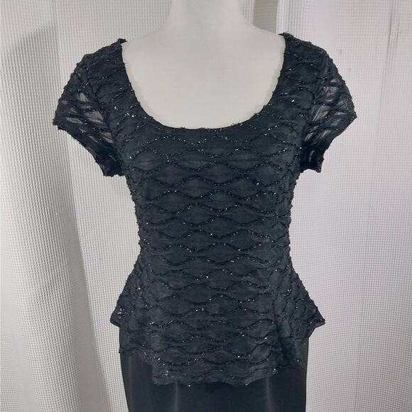 CONNECTED APPAREL! LUXE BLACK TWINKLING DETAIL STRETCH KNIT MIDI DRESS! SZ 10 - Picture 3 of 10